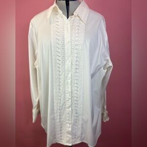 Avenue white long sleeve button front blouse lace accent plus size 26/28